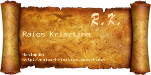 Raics Krisztina névjegykártya